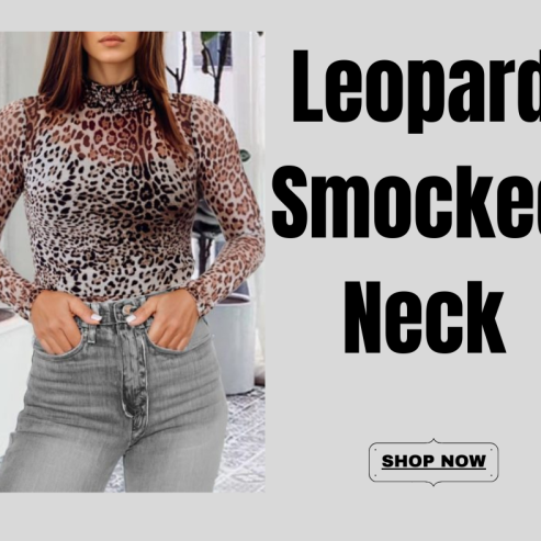 Leopard Smocked Neck