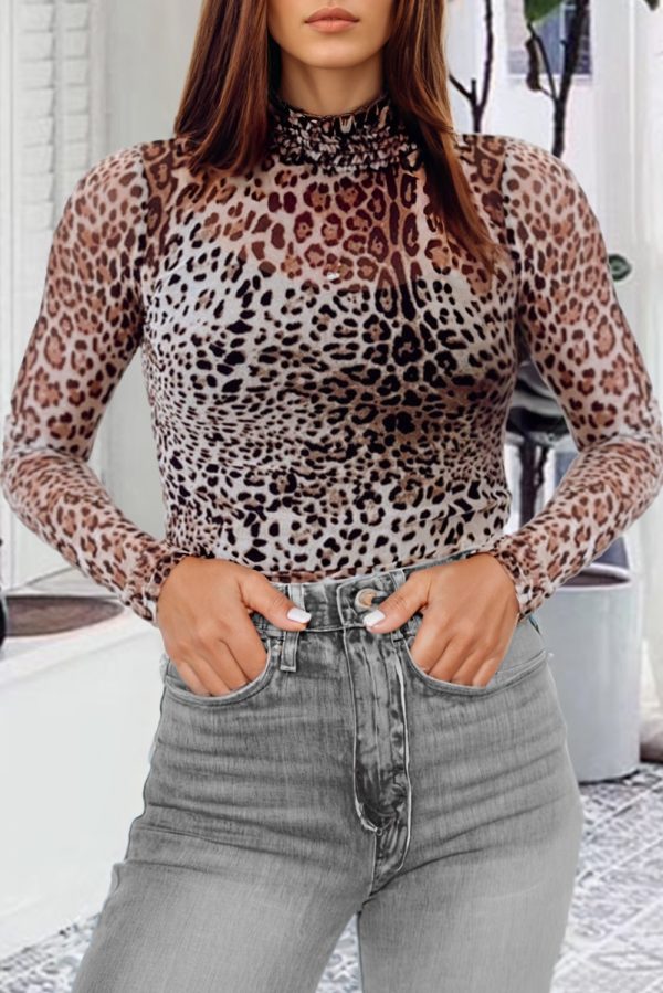 Leopard Smocked Neck